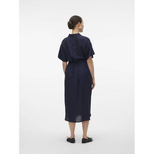 VERO MODA MATERNITY gebloemde zwangerschapsjurk VMMBUMPY donkerblauw Dames Viscose Klassieke kraag S