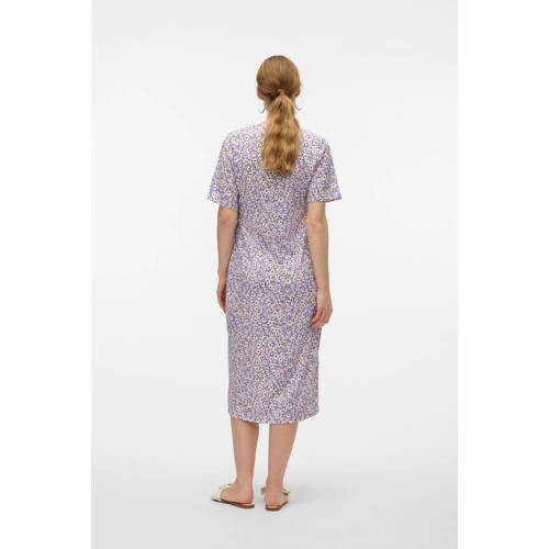 Mamalicious gebloemde zwangerschaps- en voedingsjurk MLMARIA lila wit oranje Paars Dames Polyester V-hals S