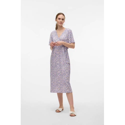 Mamalicious gebloemde zwangerschaps- en voedingsjurk MLMARIA lila wit oranje Paars Dames Polyester V-hals S
