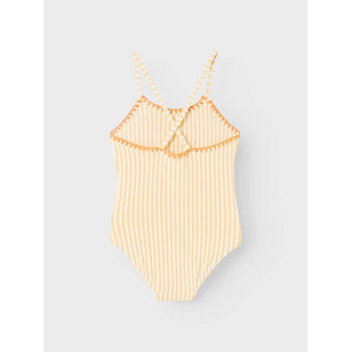 LIL' ATELIER MINI badpak NMFFARROW met ruches geel wit Meisjes Polyester 116