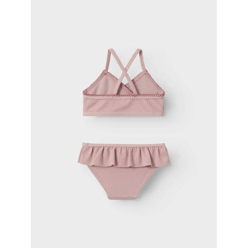 LIL' ATELIER MINI bikini NMFFAMKE met ruches oudroze Meisjes Polyester 98