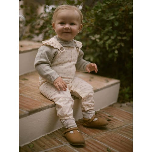 LIL' ATELIER BABY regular fit tuinbroek NBFFAMAJA met all over print ecru Meisjes Katoen Vierkante hals 68