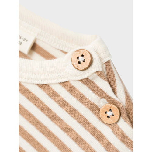 LIL' ATELIER MINI gestreept T-shirt NMMGEO bruin offwhite Jongens Katoen Ronde hals 110