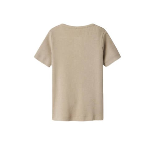 name it MINI ribgebreid T-shirt NMMKAB zand Beige Jongens Katoen Ronde hals 86