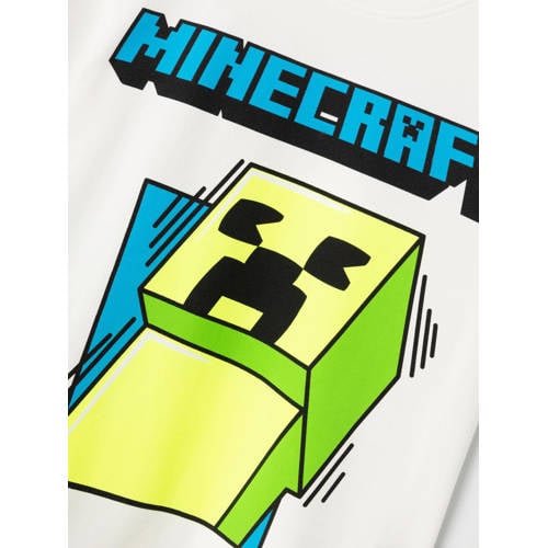 name it KIDS Minecraft T-shirt NKMMOBIN met printopdruk offwhite Wit Jongens Katoen Ronde hals 116