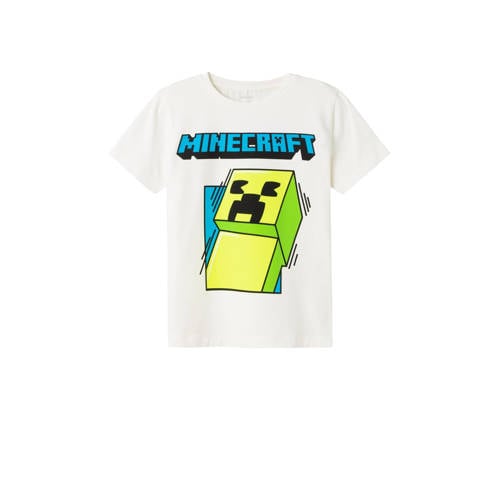 NAME IT KIDS Minecraft T-shirt NKMMOBIN met printopdruk offwhite Wit Jongens Katoen Ronde hals - 116