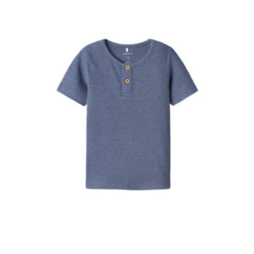 NAME IT MINI ribgebreid T-shirt NMMKAB grijsblauw Jongens Katoen Ronde hals - 104