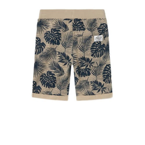 name it KIDS sweatshort met bladprint beige blauw Korte broek Jongens Katoen 116