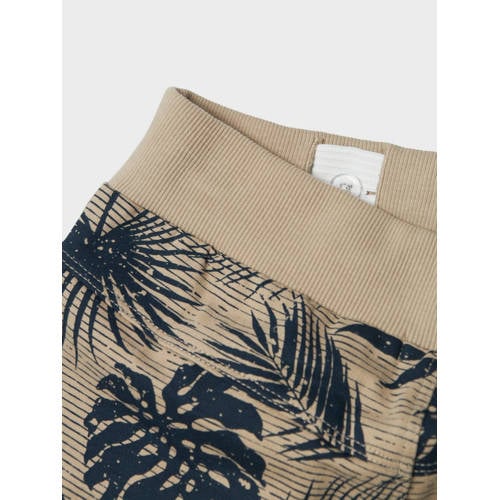 name it KIDS sweatshort met bladprint beige blauw Korte broek Jongens Katoen 116