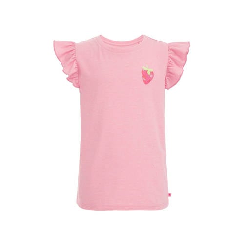 WE Fashion T-shirt met printopdruk en ruches roze Meisjes Katoen Ronde hals
