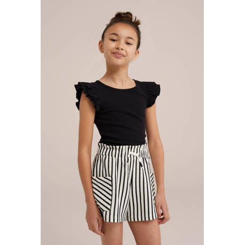 WE Fashion T-shirt zwart Meisjes Stretchkatoen Ronde hals Effen 134 140