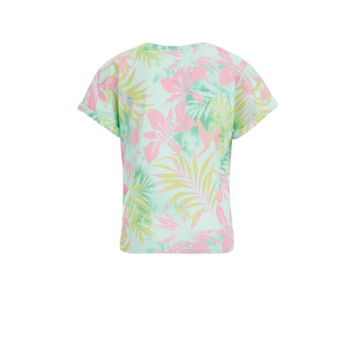 WE Fashion T-shirt met all over print wit groen roze Meisjes Katoen Ronde hals 98 104