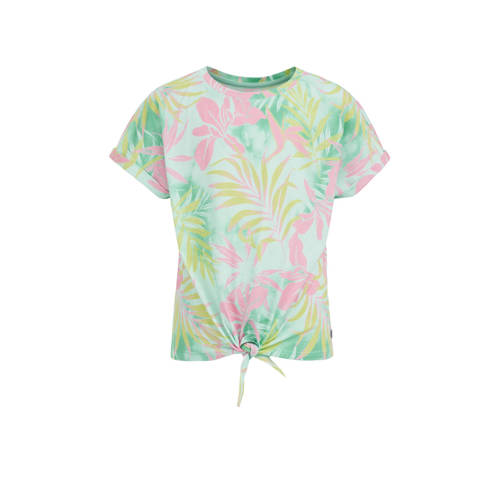 WE Fashion T-shirt met all over print wit/groen/roze Meisjes Katoen Ronde hals
