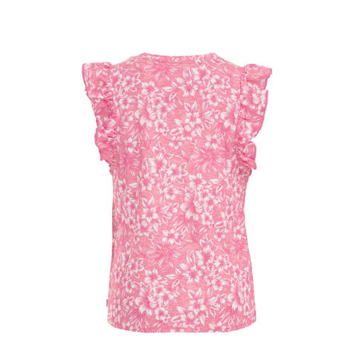 WE Fashion gebloemd T-shirt roze Meisjes Katoen Ronde hals Bloemen 134 140