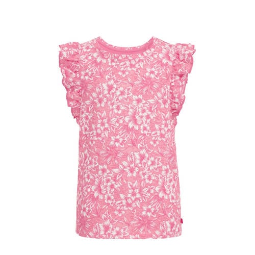 WE Fashion gebloemd T-shirt roze Meisjes Katoen Ronde hals Bloemen - 110/116