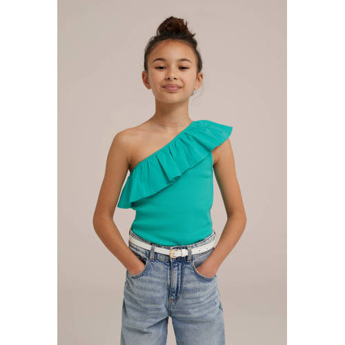 WE Fashion one shoulder top sea green Groen Effen 92