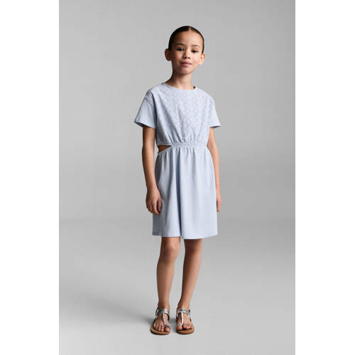 Mango Kids jurk pastelblauw Meisjes Katoen Ronde hals Effen 164