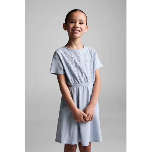 Mango Kids jurk pastelblauw Meisjes Katoen Ronde hals Effen 164