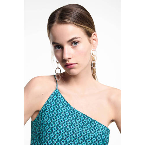 Mango Kids maxi jurk met all over print aquablauw Meisjes Viscose Ronde hals 172(L)