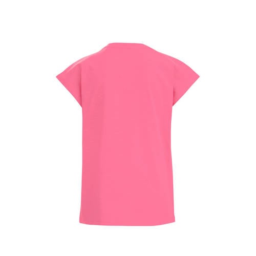 WE Fashion T-shirt roze Meisjes Stretchkatoen Ronde hals Effen 134 140