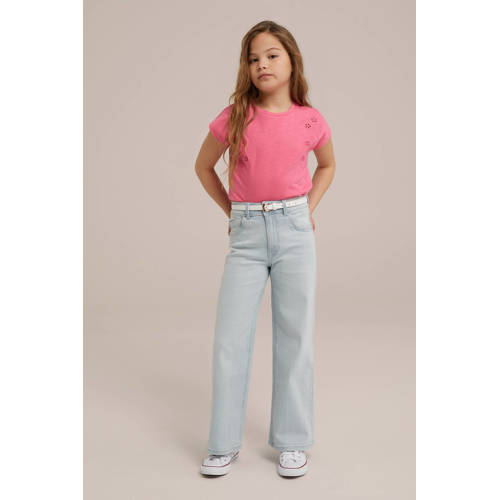 WE Fashion T-shirt roze Meisjes Stretchkatoen Ronde hals Effen 134 140