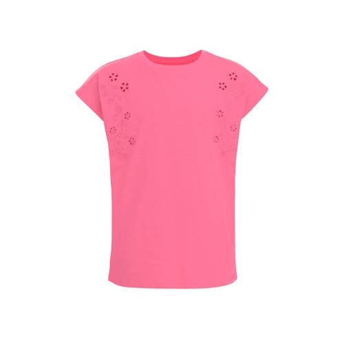 WE Fashion T-shirt roze Meisjes Stretchkatoen Ronde hals Effen