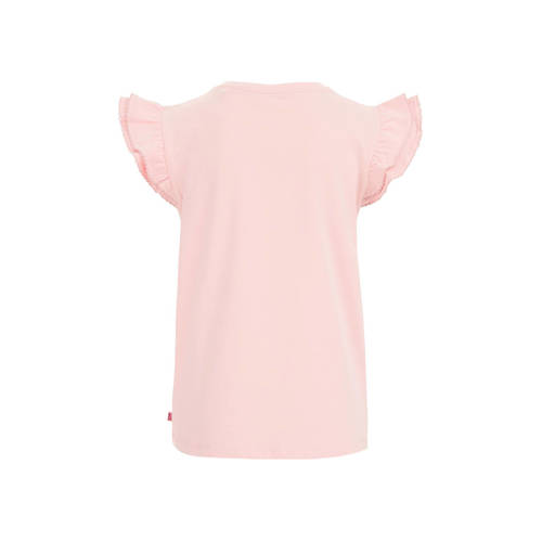 WE Fashion T-shirt met printopdruk en ruches lichtroze Meisjes Stretchkatoen Ronde hals 92