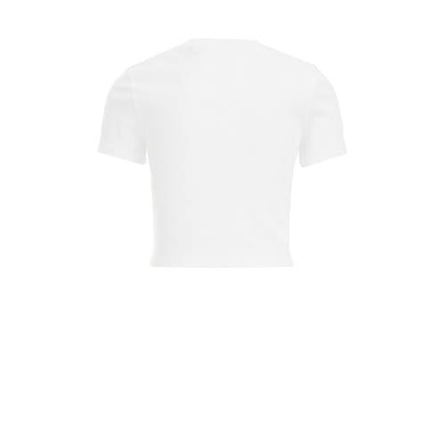 WE Fashion T-shirt wit Meisjes Biologisch katoen Ronde hals Effen 122 128