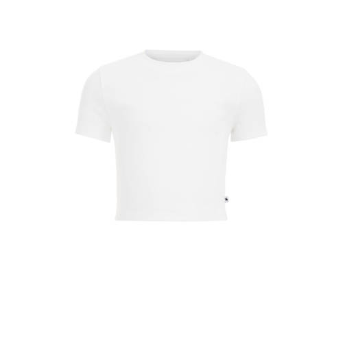 WE Fashion T-shirt wit Meisjes Katoen Ronde hals Effen - 122/128
