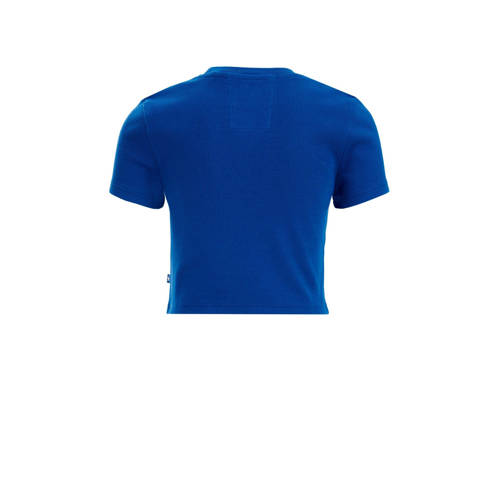 WE Fashion T-shirt kobaltblauw Meisjes Biologisch katoen Ronde hals Effen 122 128