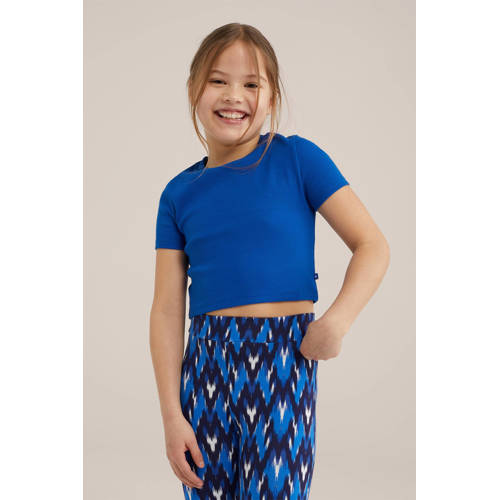 WE Fashion T-shirt kobaltblauw Meisjes Katoen Ronde hals Effen 122 128