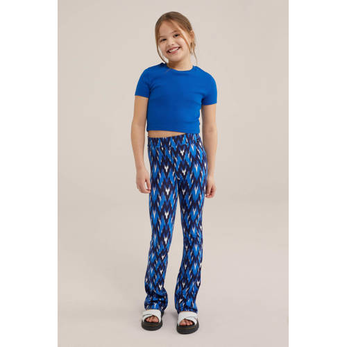 WE Fashion T-shirt kobaltblauw Meisjes Katoen Ronde hals Effen 122 128