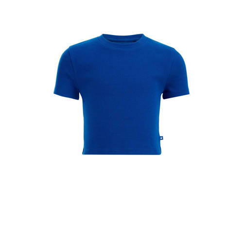 WE Fashion T-shirt kobaltblauw Meisjes Biologisch katoen Ronde hals Effen