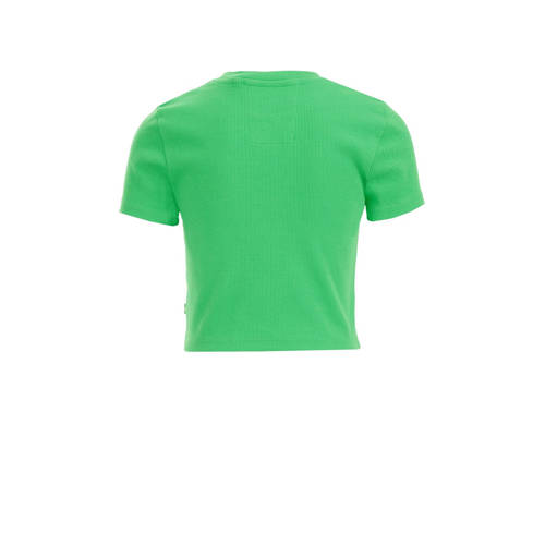 WE Fashion T-shirt groen Meisjes Biologisch katoen Ronde hals Effen 122 128