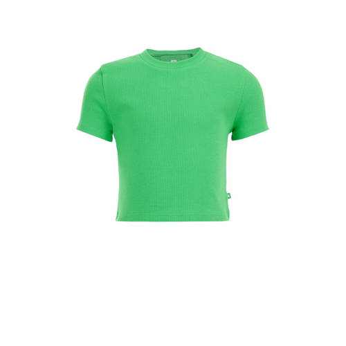 WE Fashion T-shirt groen Meisjes Biologisch katoen Ronde hals Effen