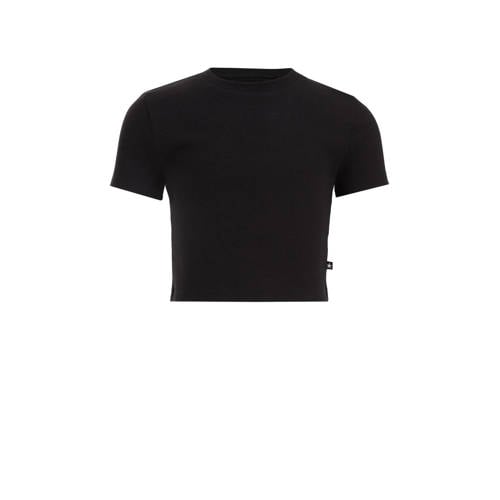 WE Fashion T-shirt zwart Meisjes Biologisch katoen Ronde hals Effen