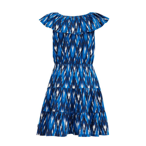 WE Fashion jurk met all over print blauw Meisjes Stretchkatoen Ronde hals 170 176