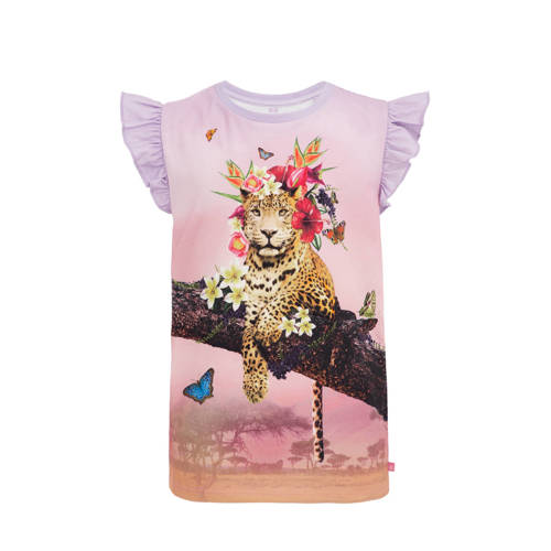 WE Fashion T-shirt met printopdruk en ruches multi Roze Meisjes Katoen Ronde hals - 110/116
