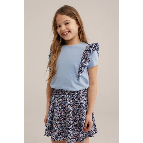 WE Fashion T-shirt Blauw Meisjes Stretchkatoen Ronde hals Effen 122 128