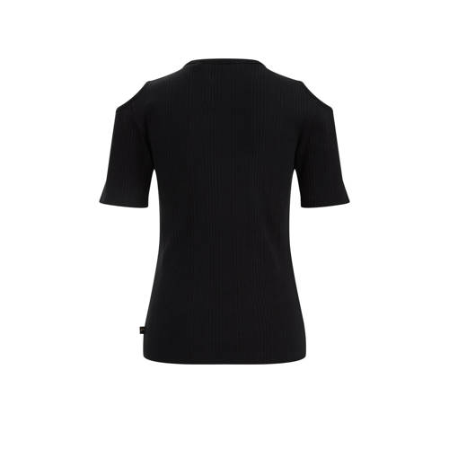 WE Fashion T-shirt zwart Meisjes Stretchkatoen Ronde hals Effen 110 116