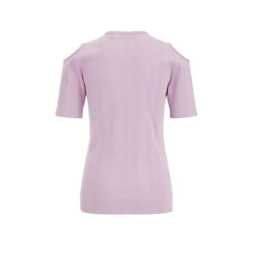 WE Fashion T-shirt lila Paars Meisjes Stretchkatoen Ronde hals Effen 92