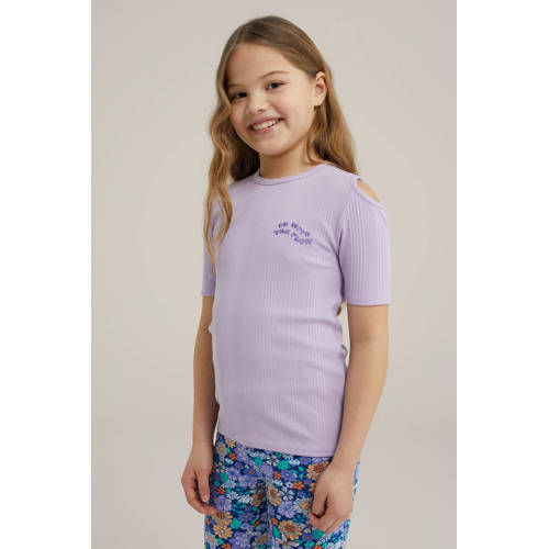 WE Fashion T-shirt lila Paars Meisjes Stretchkatoen Ronde hals Effen 92