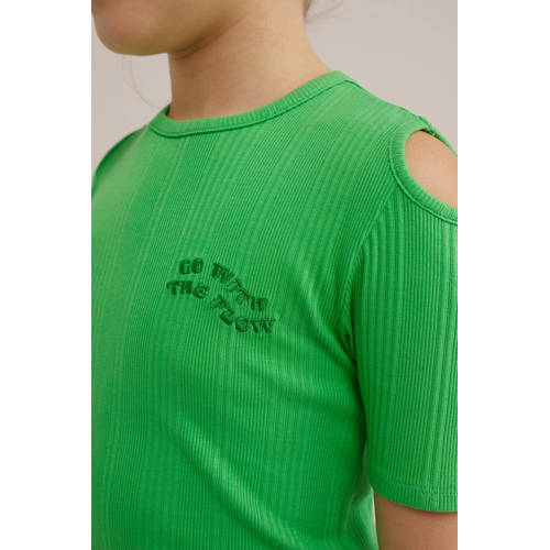 WE Fashion T-shirt groen Meisjes Stretchkatoen Ronde hals Effen 98 104
