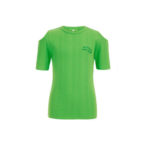 WE Fashion T-shirt groen Meisjes Stretchkatoen Ronde hals Effen