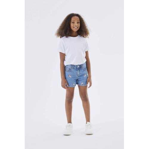 name it KIDS gebloemde regular fit denim short NKFBELLA medium blue denim Korte broek Blauw 158