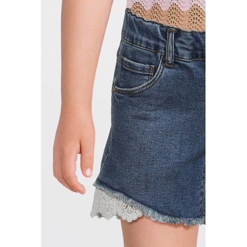 name it KIDS regular fit denim short NKFSALLI dark blue denim Blauw Meisjes Stretchdenim 98