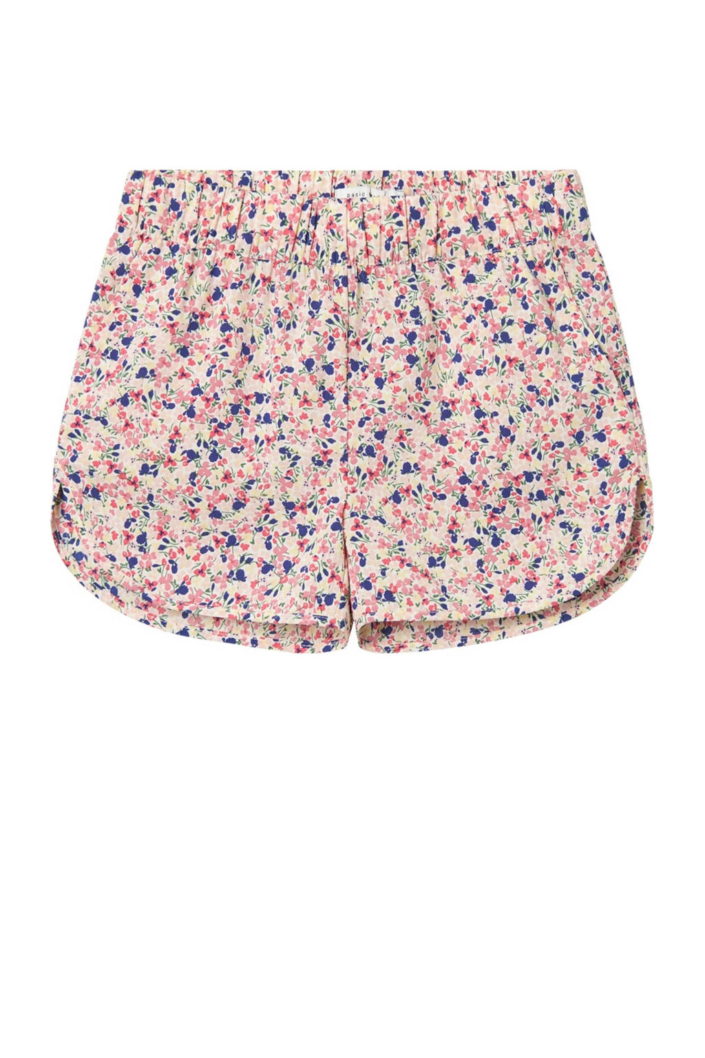 Roze, wit en paarse meisjes NAME IT KIDS gebloemde casual short van polyester met regular fit, regular waist en elastische tailleband