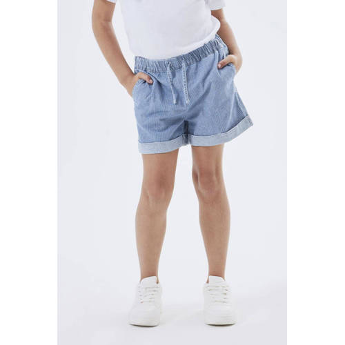 name it KIDS gestreepte wide leg short NKFBELLA medium blue denim Korte broek Blauw 140