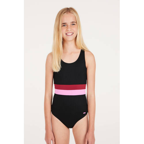 Protest badpak PRTSAFA JR zwart roze Meisjes Polyester Streep 140