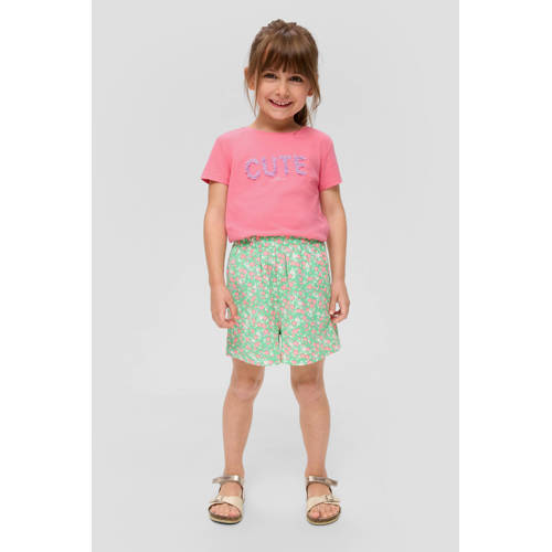 s.Oliver T-shirt met tekst roze Meisjes Katoen Ronde hals Tekst 92 98